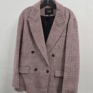 Maje Women's Plaid Blazer in Brown and Cream